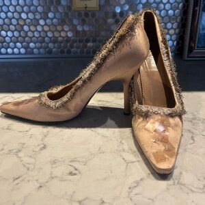 Gucci Tan Heels with Fringe Accent